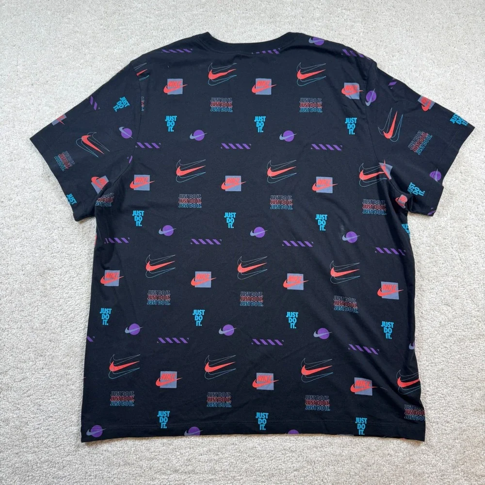 Nike T-Shirt Mens XXL Black All Over Print Just Do It Swoosh Short Sleeve Tee